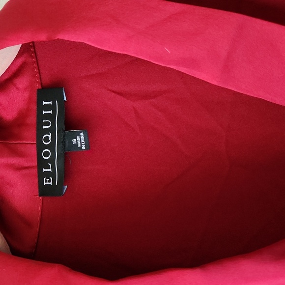 ELOQUII Satin Bishop Sleeve Wrap Dress Sz 16 Pearl Buttons on Sleeves Ruffle Hem - Picture 4 of 10